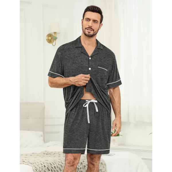 imageSWOMOG Mens Pajama Set Shorts Button Down Short Sleeve Sleepwear Soft Modal 2Pcs Pj Set with Pockets SXXLDeep Grey