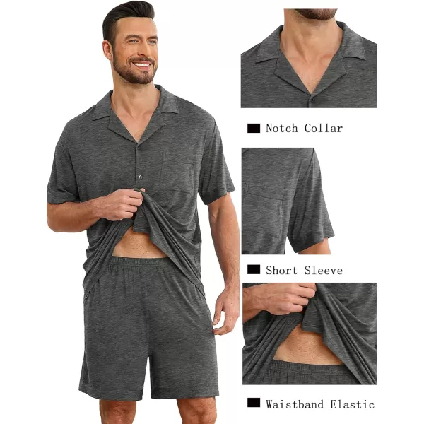 imageSWOMOG Mens Pajamas Set 2 PCS Short Sleeve Pajamas Button Doen Pjs Sets V Neck Casual Sleepwear Loungewear with PocketsDeep Grey