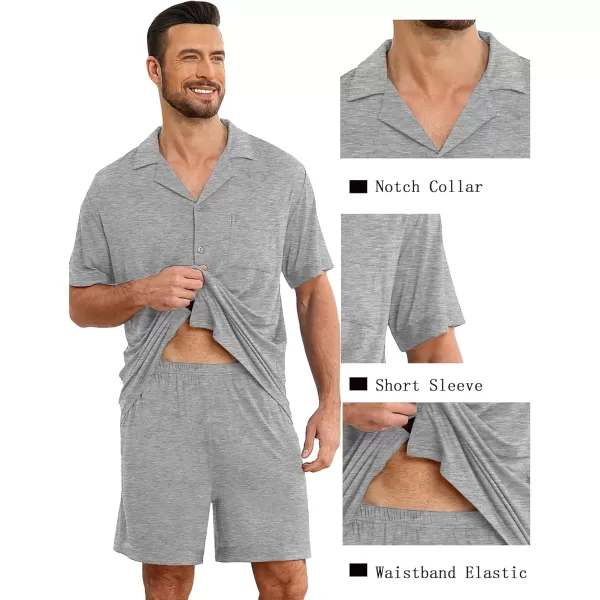 imageSWOMOG Mens Pajamas Set 2 PCS Short Sleeve Pajamas Button Doen Pjs Sets V Neck Casual Sleepwear Loungewear with PocketsGrey