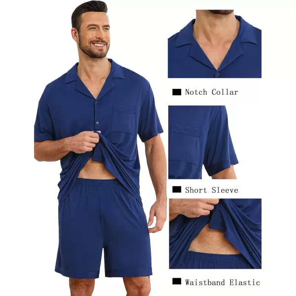 imageSWOMOG Mens Pajamas Set 2 PCS Short Sleeve Pajamas Button Doen Pjs Sets V Neck Casual Sleepwear Loungewear with PocketsNavy Blue