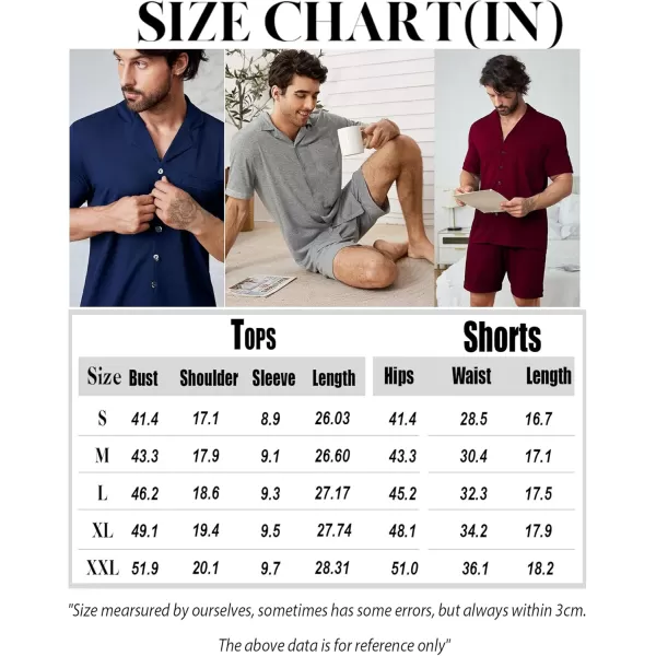 imageSWOMOG Mens Pajamas Set 2 PCS Short Sleeve Pajamas Button Doen Pjs Sets V Neck Casual Sleepwear Loungewear with PocketsWine Red
