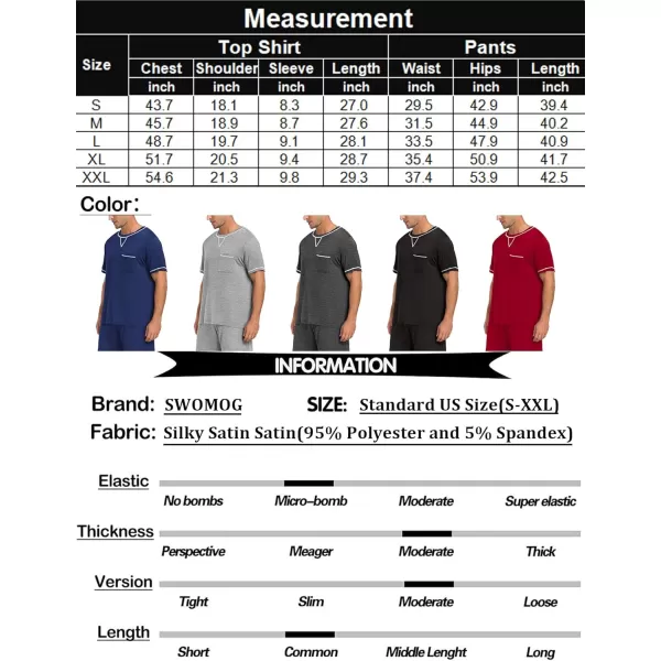 imageSWOMOG Mens Pajamas Set Modal Short Sleeve Sleepwear Crew Neck Pjs 2 Piece Loungewear Nightshirt Top ampamp Pants with PocketsBlack