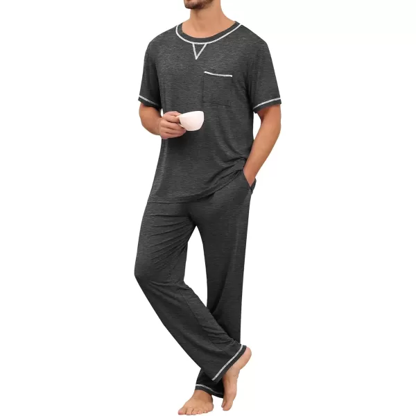 imageSWOMOG Mens Pajamas Set Modal Short Sleeve Sleepwear Crew Neck Pjs 2 Piece Loungewear Nightshirt Top ampamp Pants with PocketsDeep Grey