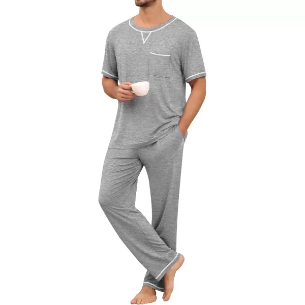 imageSWOMOG Mens Pajamas Set Modal Short Sleeve Sleepwear Crew Neck Pjs 2 Piece Loungewear Nightshirt Top ampamp Pants with PocketsGrey