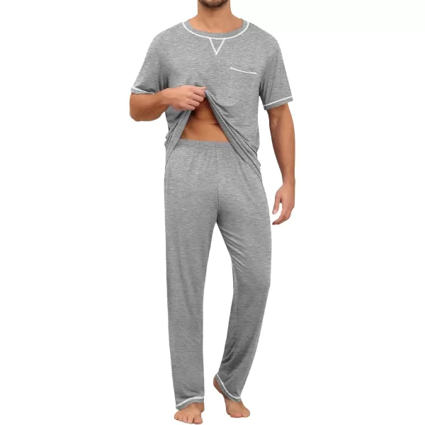 imageSWOMOG Mens Pajamas Set Modal Short Sleeve Sleepwear Crew Neck Pjs 2 Piece Loungewear Nightshirt Top ampamp Pants with PocketsGrey