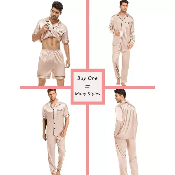 imageSWOMOG Mens Satin Silk Pajamas Set 3pcs Short Sleeve Sleepwear Silky Button Down Pjs Sets Classic Loungewear NightwearChampagne