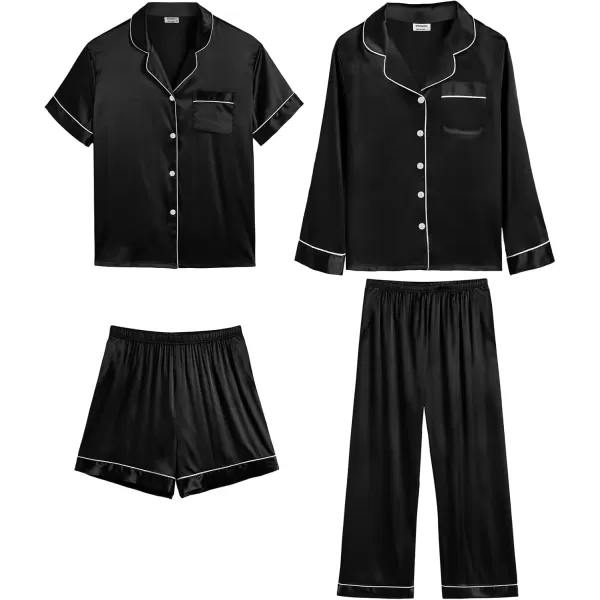 imageSWOMOG Mens Satin Silk Pajamas Set 3pcs Short Sleeve Sleepwear Silky Button Down Pjs Sets Classic Loungewear NightwearChampagne