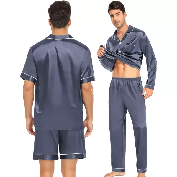 imageSWOMOG Mens Satin Silk Pajamas Set 3pcs Short Sleeve Sleepwear Silky Button Down Pjs Sets Classic Loungewear NightwearDark Grey