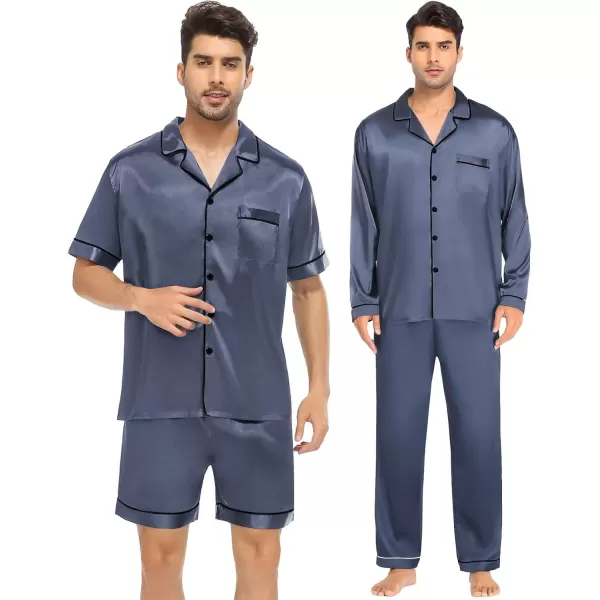 imageSWOMOG Mens Satin Silk Pajamas Set 3pcs Short Sleeve Sleepwear Silky Button Down Pjs Sets Classic Loungewear NightwearDark Grey