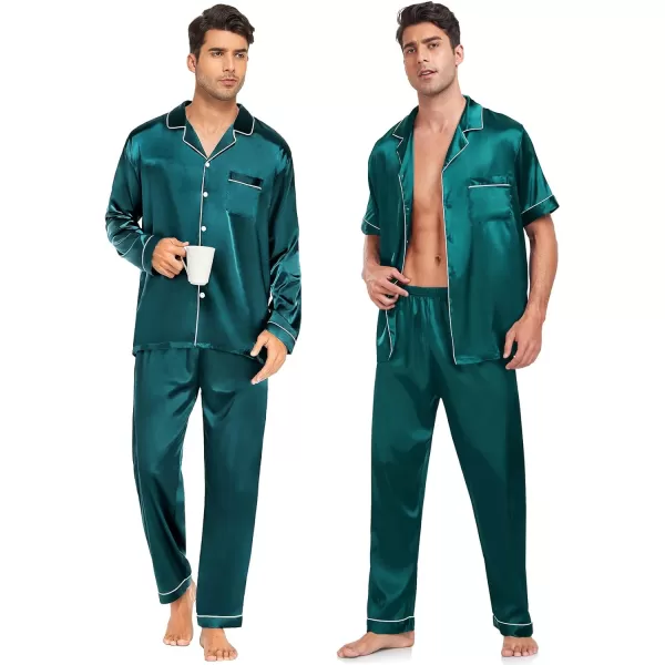 imageSWOMOG Mens Satin Silk Pajamas Set 3pcs Short Sleeve Sleepwear Silky Button Down Pjs Sets Classic Loungewear NightwearGreen