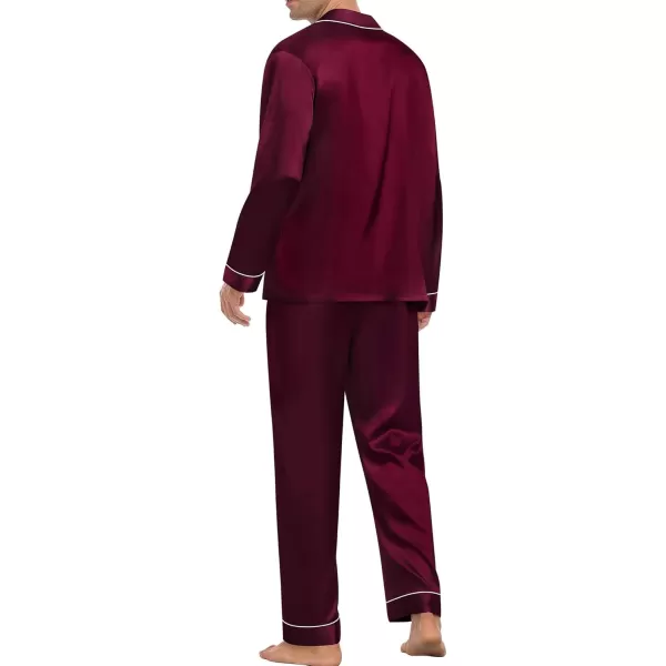 imageSWOMOG Mens Satin Silk Pajamas Set 3pcs Short Sleeve Sleepwear Silky Button Down Pjs Sets Classic Loungewear NightwearPiping Style Twodeep Wine Red