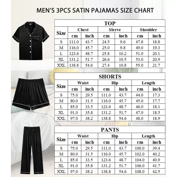 imageSWOMOG Mens Satin Silk Pajamas Set 3pcs Short Sleeve Sleepwear Silky Button Down Pjs Sets Classic Loungewear NightwearThree Pcsblack