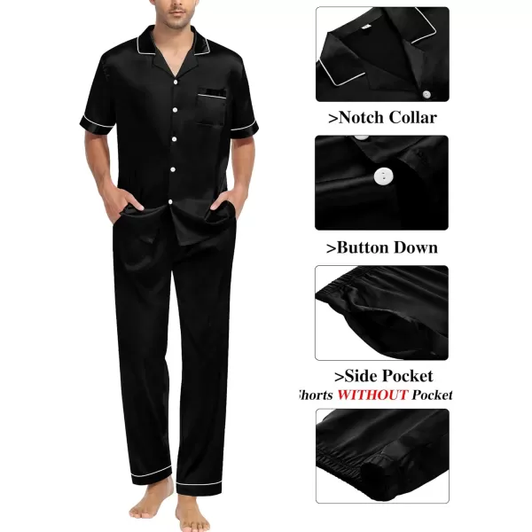 imageSWOMOG Mens Satin Silk Pajamas Set 3pcs Short Sleeve Sleepwear Silky Button Down Pjs Sets Classic Loungewear NightwearThree Pcsblack