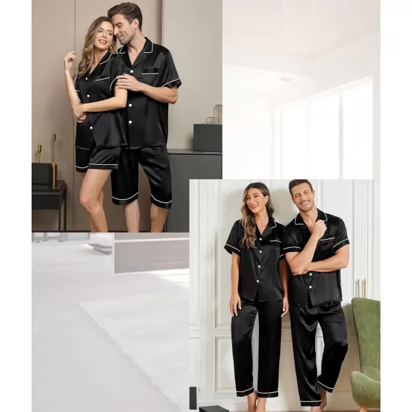 imageSWOMOG Mens Satin Silk Pajamas Set 3pcs Short Sleeve Sleepwear Silky Button Down Pjs Sets Classic Loungewear NightwearThree Pcsblack