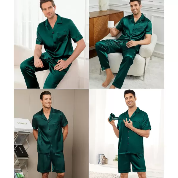 imageSWOMOG Mens Satin Silk Pajamas Set 3pcs Short Sleeve Sleepwear Silky Button Down Pjs Sets Classic Loungewear NightwearThree Pcsdeep Green