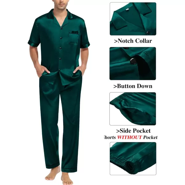 imageSWOMOG Mens Satin Silk Pajamas Set 3pcs Short Sleeve Sleepwear Silky Button Down Pjs Sets Classic Loungewear NightwearThree Pcsdeep Green