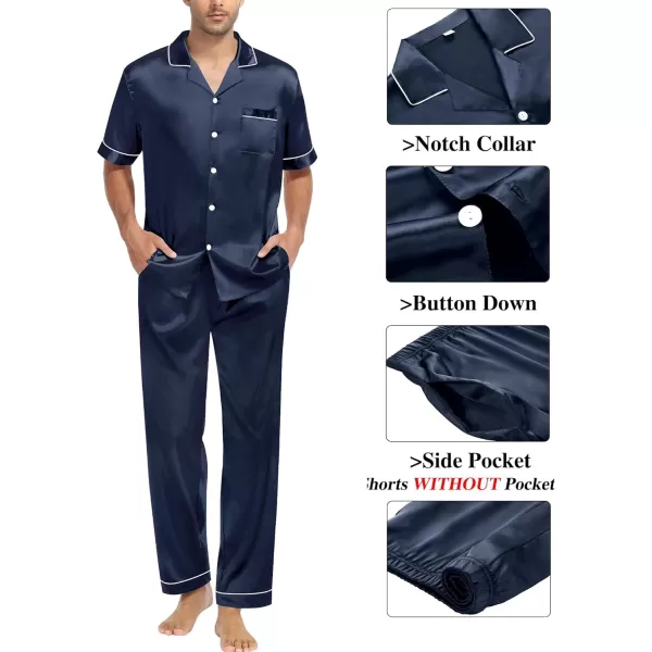 imageSWOMOG Mens Satin Silk Pajamas Set 3pcs Short Sleeve Sleepwear Silky Button Down Pjs Sets Classic Loungewear NightwearThree Pcsdeep Grey