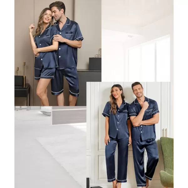 imageSWOMOG Mens Satin Silk Pajamas Set 3pcs Short Sleeve Sleepwear Silky Button Down Pjs Sets Classic Loungewear NightwearThree Pcsdeep Grey