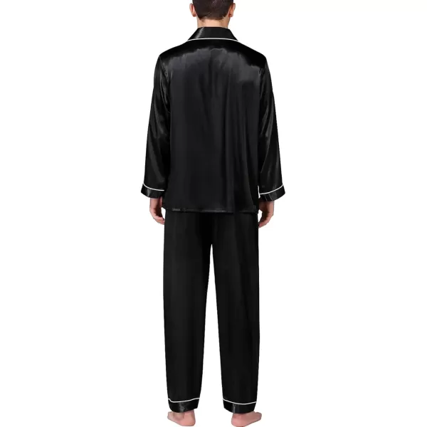 imageSWOMOG Mens Silk Satin Pajamas Set Long Sleeve Sleepwear ButtonDown Pj Twopiece Loungewear with Long Pants SXXLBlack