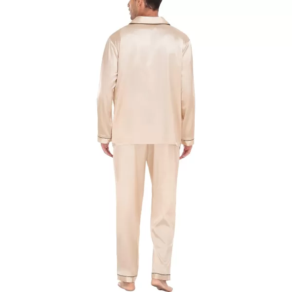 imageSWOMOG Mens Silk Satin Pajamas Set Long Sleeve Sleepwear ButtonDown Pj Twopiece Loungewear with Long Pants SXXLChampagne