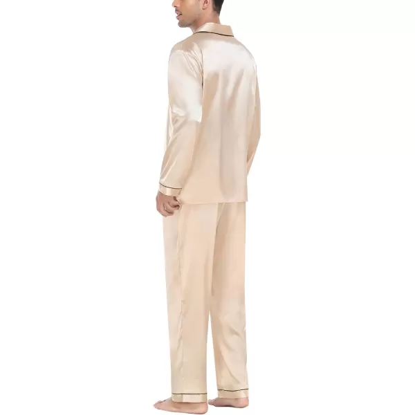 imageSWOMOG Mens Silk Satin Pajamas Set Long Sleeve Sleepwear ButtonDown Pj Twopiece Loungewear with Long Pants SXXLChampagne