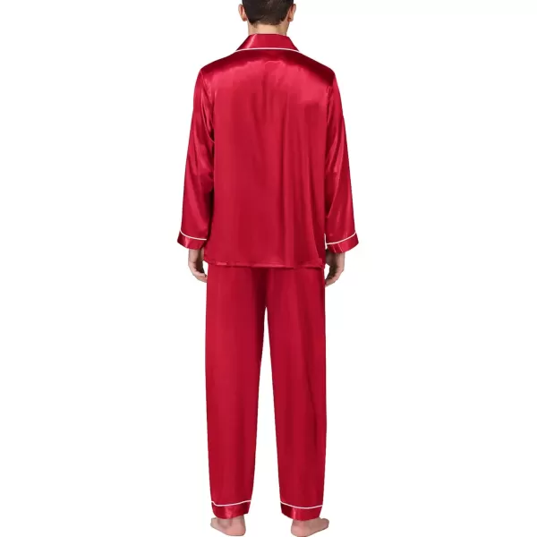 imageSWOMOG Mens Silk Satin Pajamas Set Long Sleeve Sleepwear ButtonDown Pj Twopiece Loungewear with Long Pants SXXLChristmas Red