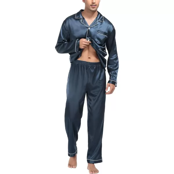 imageSWOMOG Mens Silk Satin Pajamas Set Long Sleeve Sleepwear ButtonDown Pj Twopiece Loungewear with Long Pants SXXLDeep Grey