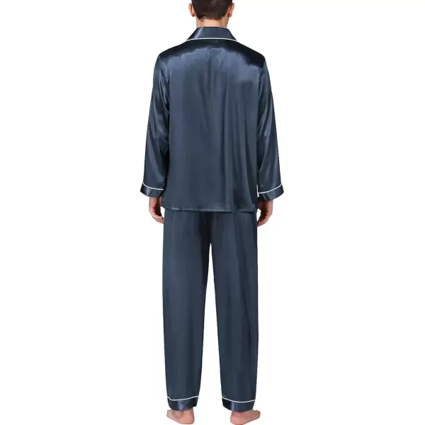 imageSWOMOG Mens Silk Satin Pajamas Set Long Sleeve Sleepwear ButtonDown Pj Twopiece Loungewear with Long Pants SXXLDeep Grey