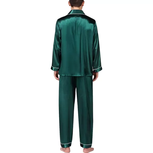 imageSWOMOG Mens Silk Satin Pajamas Set Long Sleeve Sleepwear ButtonDown Pj Twopiece Loungewear with Long Pants SXXLGreen