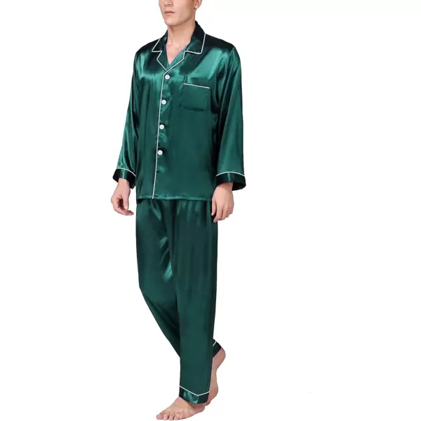 imageSWOMOG Mens Silk Satin Pajamas Set Long Sleeve Sleepwear ButtonDown Pj Twopiece Loungewear with Long Pants SXXLGreen