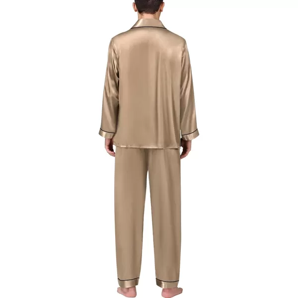 imageSWOMOG Mens Silk Satin Pajamas Set Long Sleeve Sleepwear ButtonDown Pj Twopiece Loungewear with Long Pants SXXLOpaue Couche