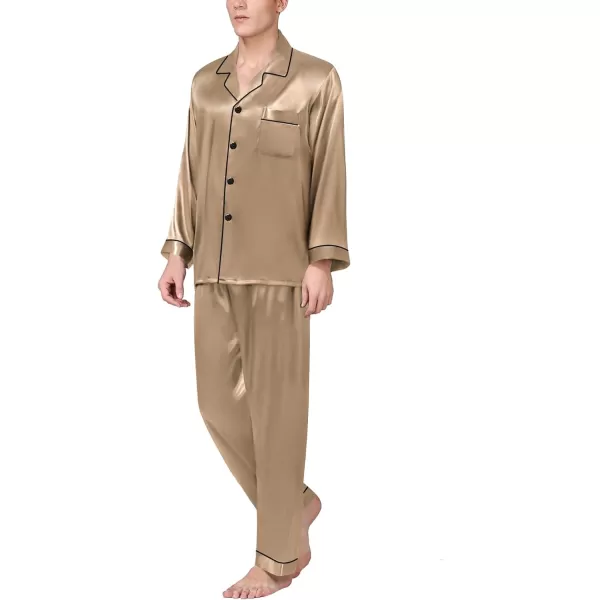 imageSWOMOG Mens Silk Satin Pajamas Set Long Sleeve Sleepwear ButtonDown Pj Twopiece Loungewear with Long Pants SXXLOpaue Couche