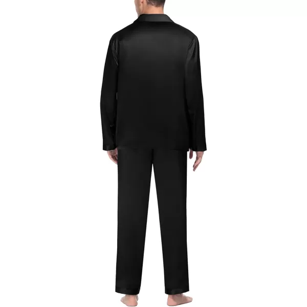 imageSWOMOG Mens Silk Satin Pajamas Set Long Sleeve Sleepwear ButtonDown Pj Twopiece Loungewear with Long Pants SXXLPure Black