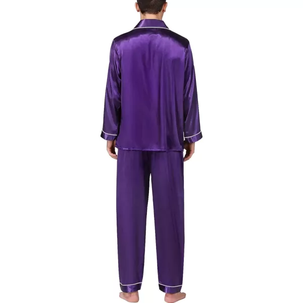 imageSWOMOG Mens Silk Satin Pajamas Set Long Sleeve Sleepwear ButtonDown Pj Twopiece Loungewear with Long Pants SXXLPurple