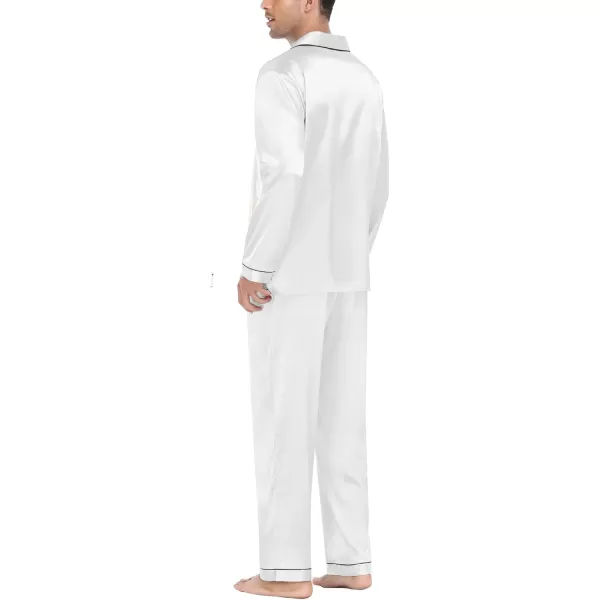 imageSWOMOG Mens Silk Satin Pajamas Set Long Sleeve Sleepwear ButtonDown Pj Twopiece Loungewear with Long Pants SXXLWhite