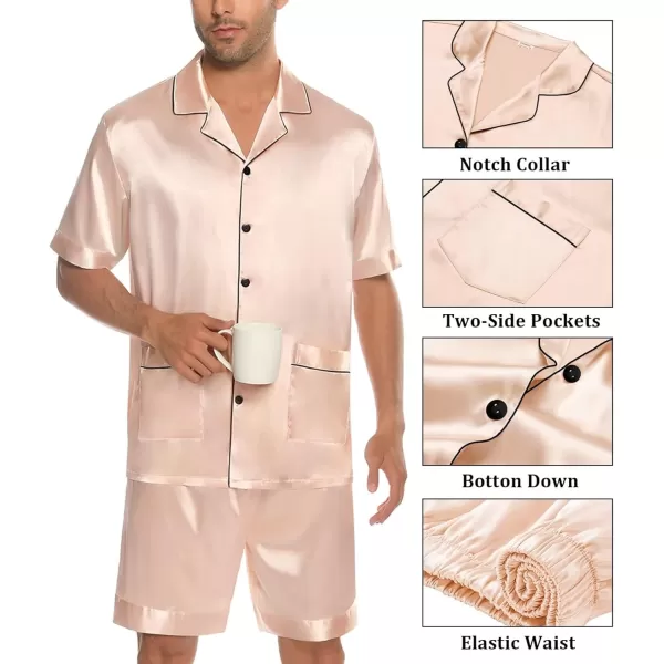 imageSWOMOG Mens Silky Pajama Set 2PCS  3PCS Short Sleeve Soft Satin Sleepwear Button Down Pj SetChampagne 2 Pcs