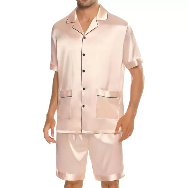 imageSWOMOG Mens Silky Pajama Set 2PCS  3PCS Short Sleeve Soft Satin Sleepwear Button Down Pj SetChampagne 2 Pcs