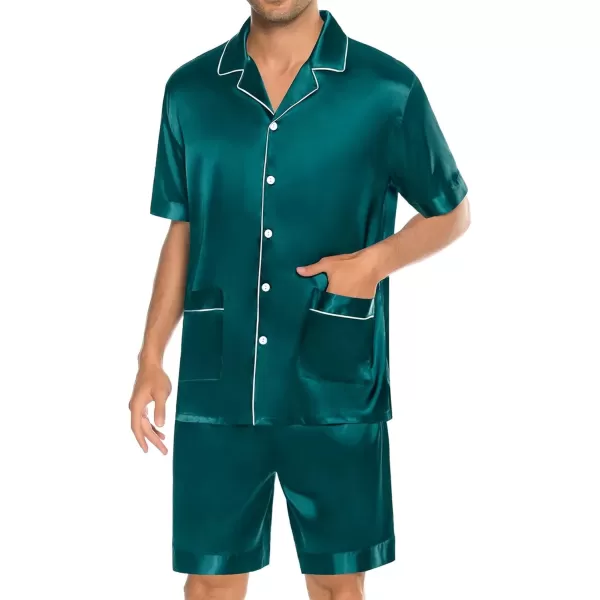 imageSWOMOG Mens Silky Pajama Set 2PCS  3PCS Short Sleeve Soft Satin Sleepwear Button Down Pj SetGreen 2 Pcs