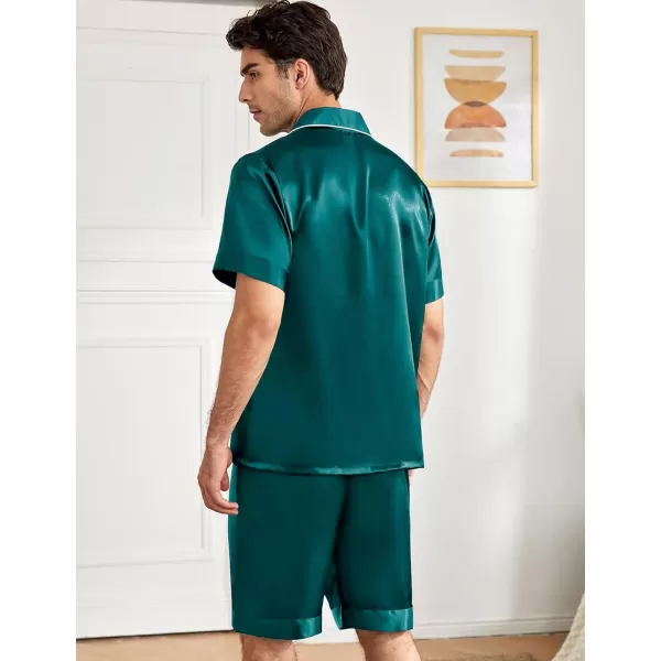 imageSWOMOG Mens Silky Pajama Set 2PCS  3PCS Short Sleeve Soft Satin Sleepwear Button Down Pj SetGreen 2 Pcs