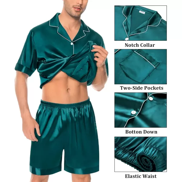 imageSWOMOG Mens Silky Pajama Set 2PCS  3PCS Short Sleeve Soft Satin Sleepwear Button Down Pj SetGreen 2 Pcs