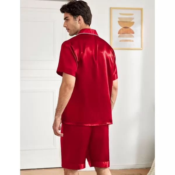 imageSWOMOG Mens Silky Pajama Set 2PCS  3PCS Short Sleeve Soft Satin Sleepwear Button Down Pj SetRed 2 Pcs