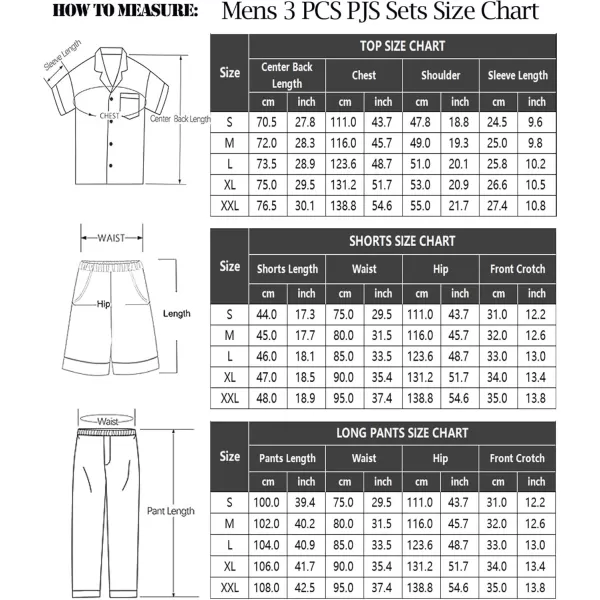 imageSWOMOG Mens Silky Pajama Set 2PCS  3PCS Short Sleeve Soft Satin Sleepwear Button Down Pj SetZ  Champagne 3 Pcs