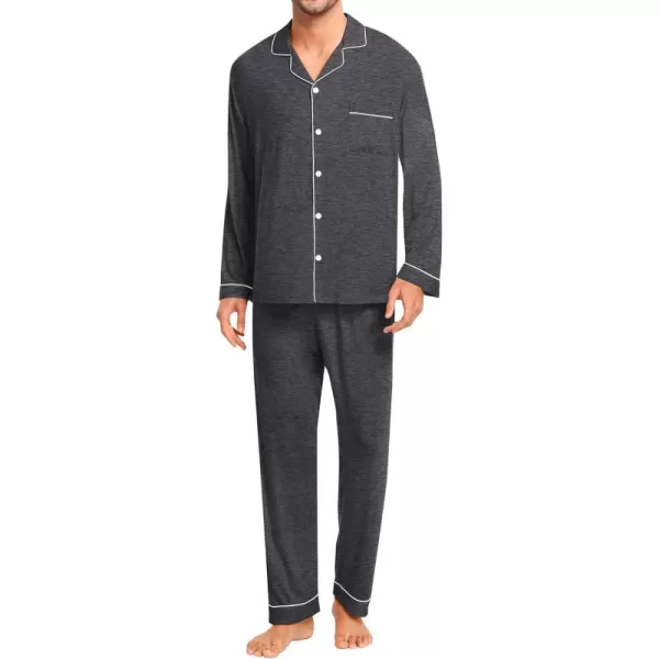 imageSWOMOG Men Pajamas Set Comfy Modal Pjs Button Down Sleepwear 2 Piece Long Sleeve Lounge Set Soft Nightwear with PocketsDeep Grey