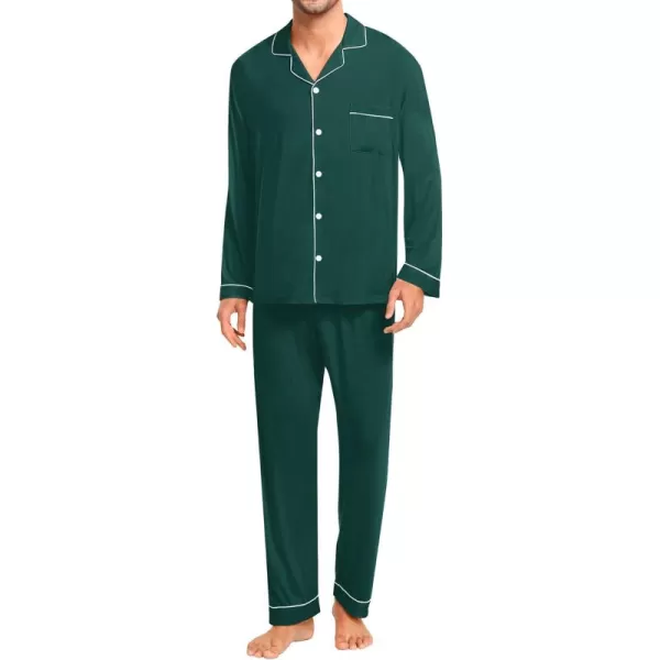 imageSWOMOG Men Pajamas Set Comfy Modal Pjs Button Down Sleepwear 2 Piece Long Sleeve Lounge Set Soft Nightwear with PocketsGreen