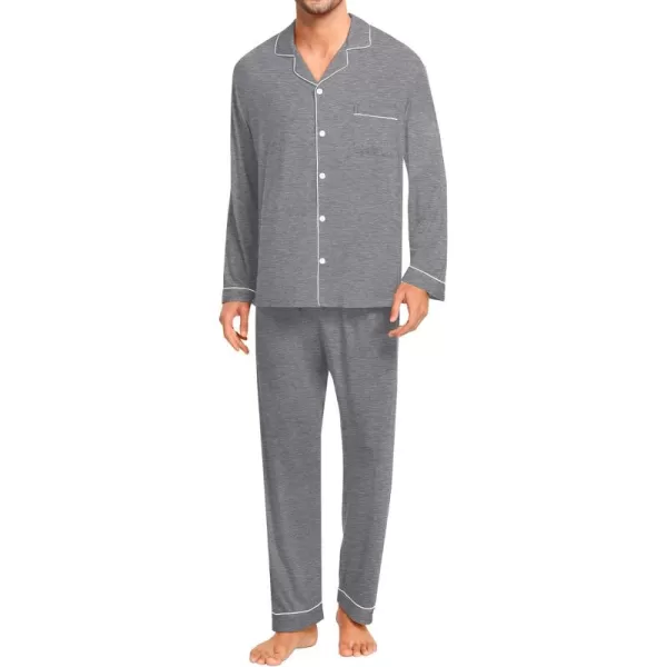 imageSWOMOG Men Pajamas Set Comfy Modal Pjs Button Down Sleepwear 2 Piece Long Sleeve Lounge Set Soft Nightwear with PocketsGrey