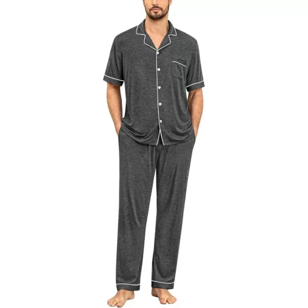 imageSWOMOG Men Pajamas Set Two Pieces Short Sleeve Sleepwear Button Down Loungewear Set Soft Modal Pj Set with PocketsDeep Grey