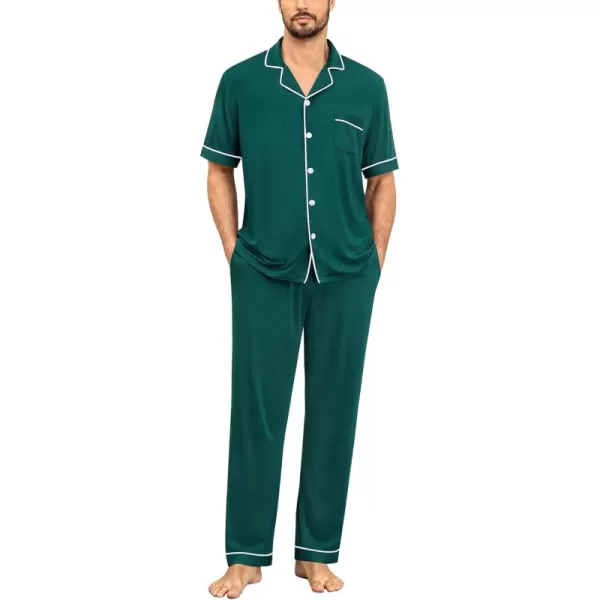 imageSWOMOG Men Pajamas Set Two Pieces Short Sleeve Sleepwear Button Down Loungewear Set Soft Modal Pj Set with PocketsGreen