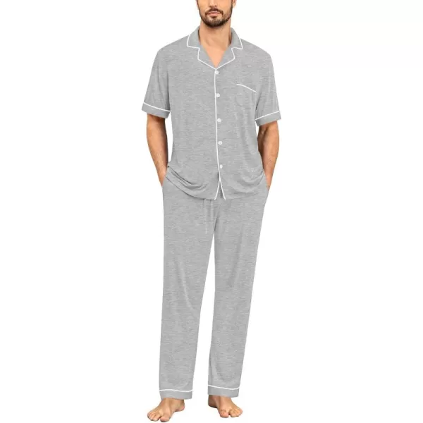 imageSWOMOG Men Pajamas Set Two Pieces Short Sleeve Sleepwear Button Down Loungewear Set Soft Modal Pj Set with PocketsGrey