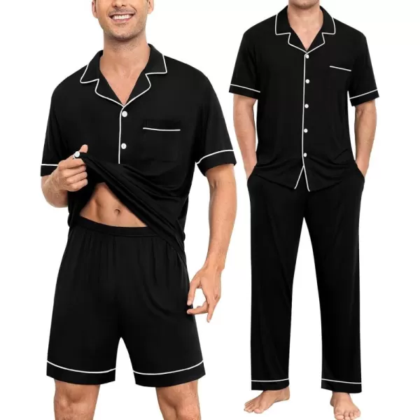 imageSWOMOG Men Pajamas Sets Short Sleeve Modal Sleepwear TwoPiece Soft PJs Sets Loungewear with Long Pants3pcsblack