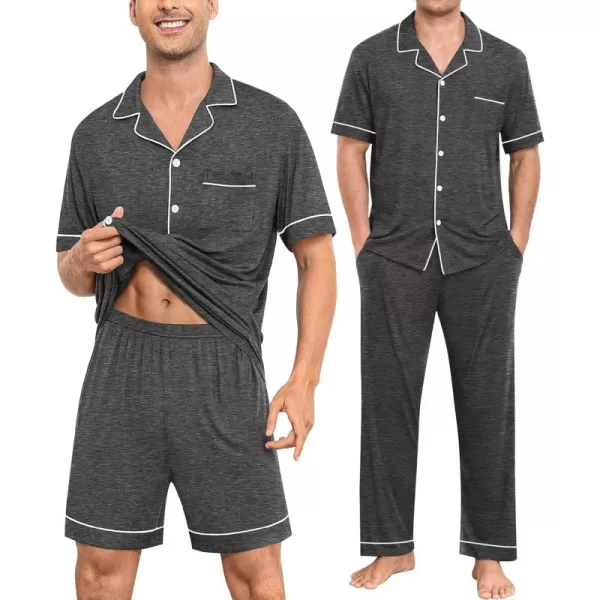 imageSWOMOG Men Pajamas Sets Short Sleeve Modal Sleepwear TwoPiece Soft PJs Sets Loungewear with Long Pants3pcsdarkgrey